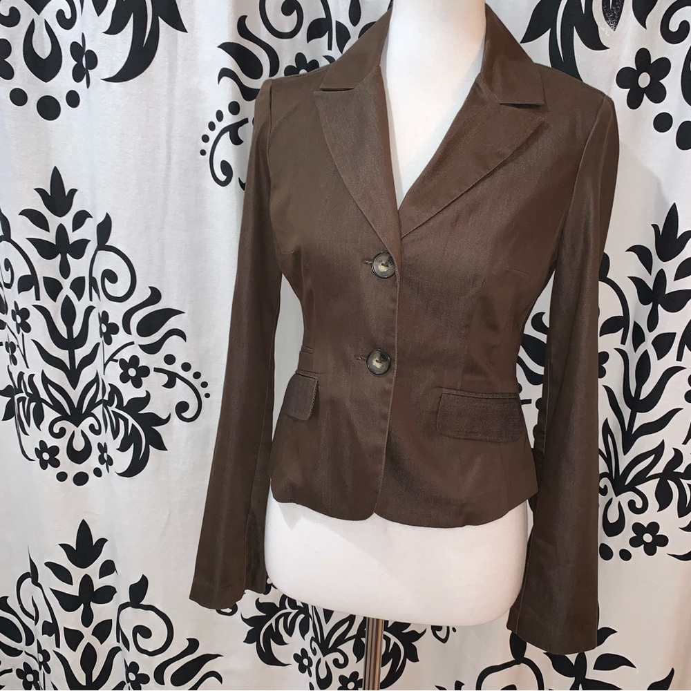 I.N. San Francisco Sz M Chocolate Brown 2 Button Unlined Fitted Blazer